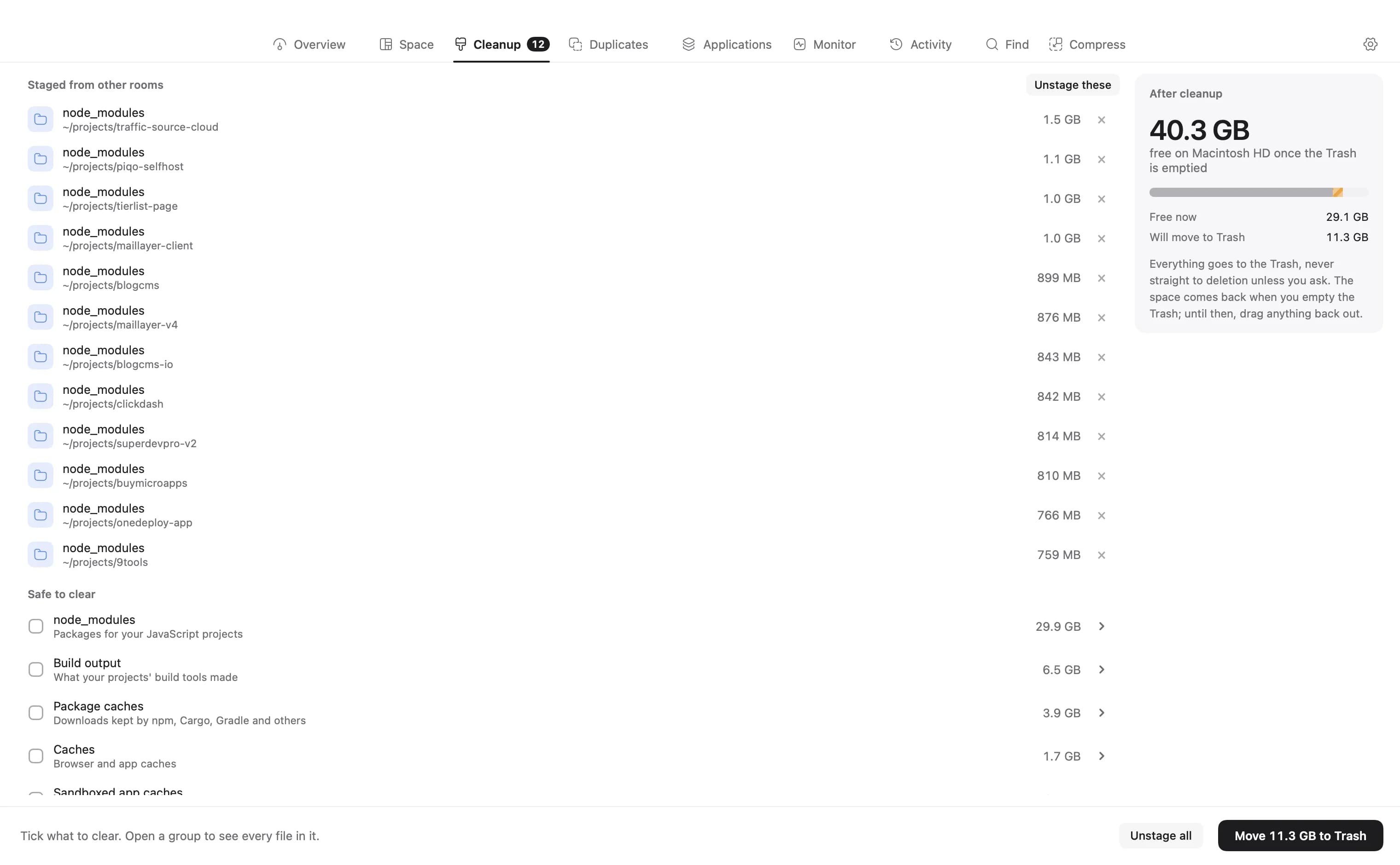 The Cleanup room of DiskBuddy